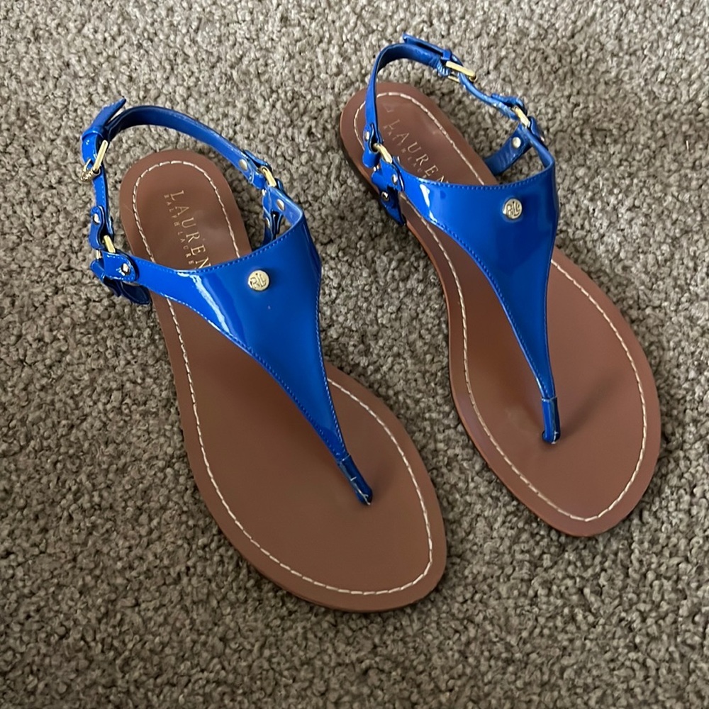 Ralph Lauren Blue Patent Leather Sandals Size 9!